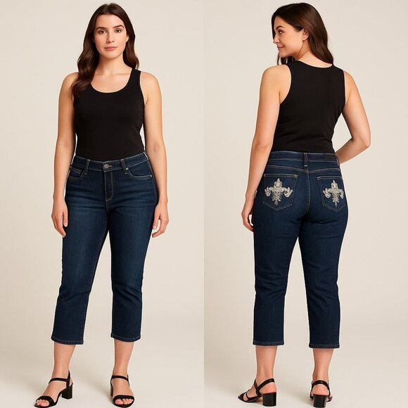 Tru Luxe Jeans Denim - TRU LUXE✨ Women’s Mid-Rise Embellished Capri Jeans 💎🌟👡 Size 8